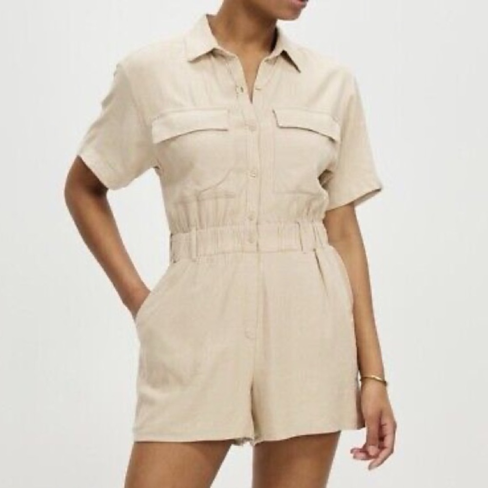 Abercrombie & Fitch Linen Blend Utility Romper Jumpsuit Tan Size XS‎